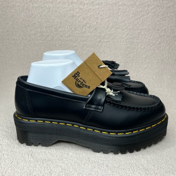 Dr. Martens Black Leather Tassel Loafers with Yellow Stitching - Picture 4 of 13